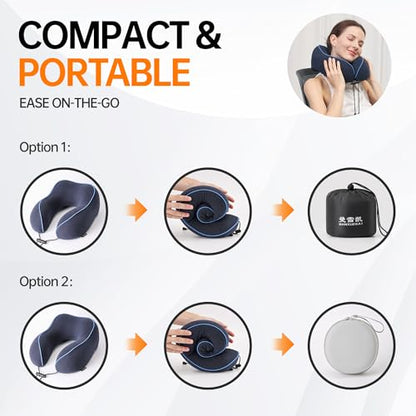 Travel Neck Pillow for Sleeping,100% Pure Memory Foam, Soft Head Support - color: Navy Blue