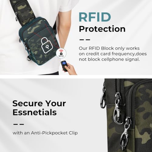 BROADREAM Sling Bag, Crossbody Bag with Anti-Theft Lock Zipper, RFID Blocking & Water Resistant for Travel Work Sport - color: Camouflage Green