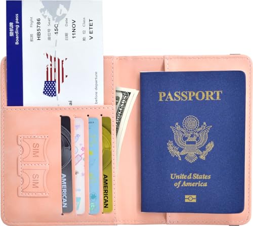 KAOBAN RFID Blocking Passport Holder & Boarding Pass Travel Wallet - color: Pink