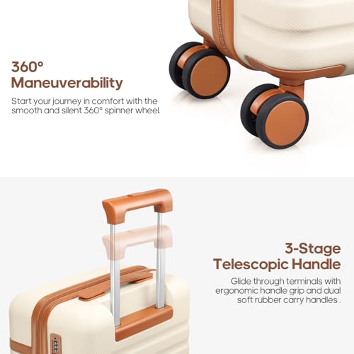 Luggage Sets 7 Piece,Hardside Large Checked Suitcase with Backpack Set - color: Beige, size: 7-Piece Sets