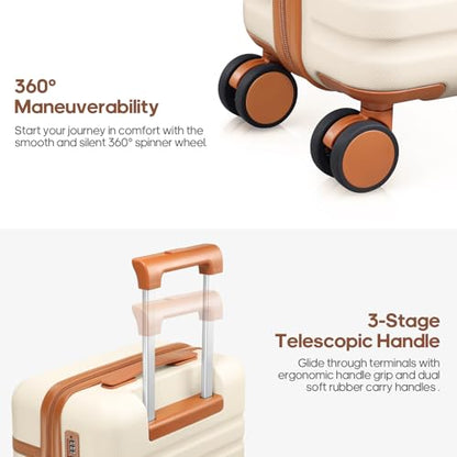 Luggage Sets 7 Piece,Hardside Large Checked Suitcase with Backpack Set - color: Beige, size: 7-Piece Sets