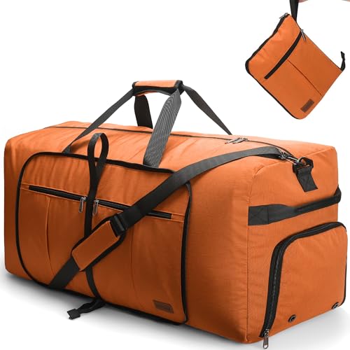 100L Large Waterproof Foldable Travel Duffel Bag with Shoe Compartment - color: Orange, size: 100L