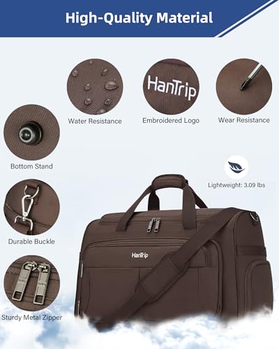 HanTrip 21 Inch Carry On Duffel Bag Foldable Overnight Tote Bags, Coffee - color: Coffee, size: Carry-on 21.5-Inch