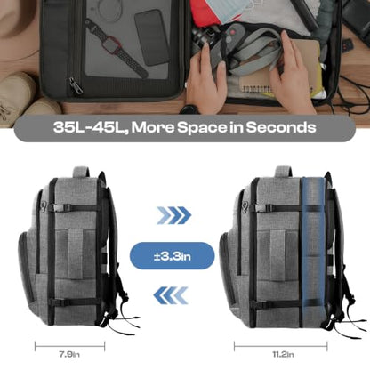 17.3" Laptop Expandable Travel Backpack, TSA Compliant Carry On - color: Grey, size: 17.3Inch