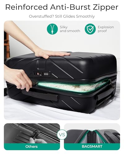BAGSMART Carry On Luggage 22x14x9 Airline Approved With TSA Lock, 1OO% Polycarbonate Hardside Luggage with Spinner Wheels, Durable Hard Shell Carry On Suitcase 20 inch Black - color: Black, size: Carry On 20 Inch
