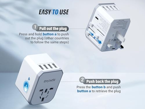 EPICKA Universal Travel Adapter with 1AC/1 USB-C/4 USB-A Ports - color: White