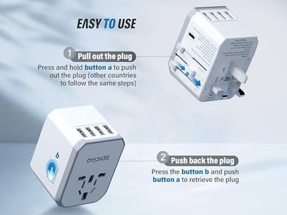 EPICKA Universal Travel Adapter with 1AC/1 USB-C/4 USB-A Ports - color: White