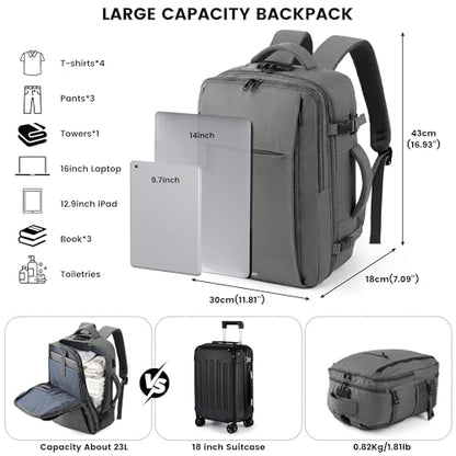 TANTOMI Travel Backpack for Women, Laptop Bag, 23L Carry on Backpack - color: Dark Grey, size: Large