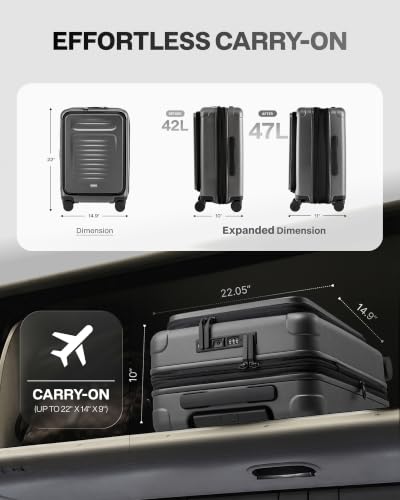 Coolife Expandable Luggage with TSA Lock Carry On Grey - color: Grey, size: 20 Inch-EXT