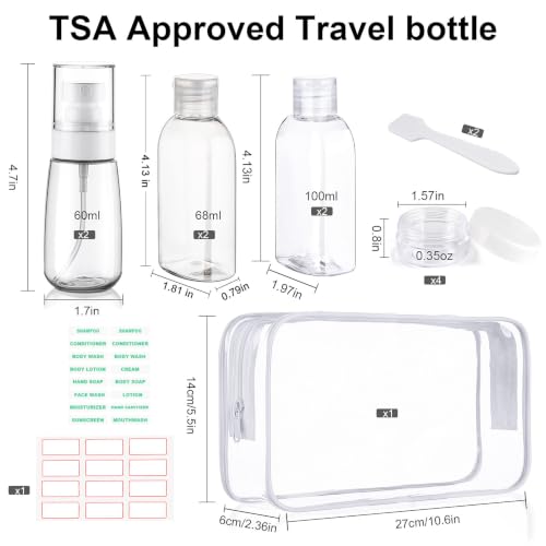 Travel Bottles for Toiletries 10 PCS 3.4oz Travel Size Containers - color: D-Transparent