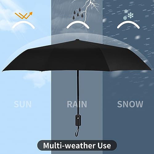 Yoobure Windproof Automatic Travel Umbrella, Compact Folding UV Sun & Rain - color: Black