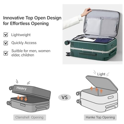 Hanke Top Opening Carry On Luggage 20 Inch Aluminum Frame Hardside Suitcase - color: Blackish Green, size: 20 Inch