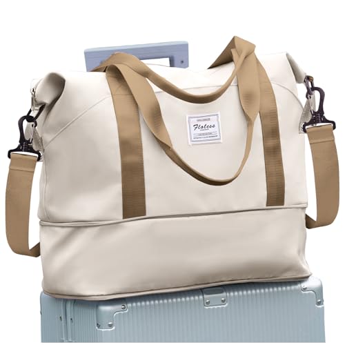 Large Travel Tote Bag for Women Men Expandable Travel Essentials - color: A4-BrownBeige-expandable, size: X-large