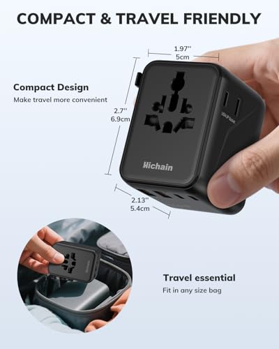 Hichain 70W GaN Universal Travel Adapter European Travel Plug Adapter Black - color: Black