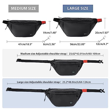 Fashion Large Crossbody Fanny Pack for Men Women,Waterproof Waist Bag fanny Packs belt bag sling bag with 5-Zipper Pockets,Carrying 7.9"phone,Black-Medium - color: B-Black-M