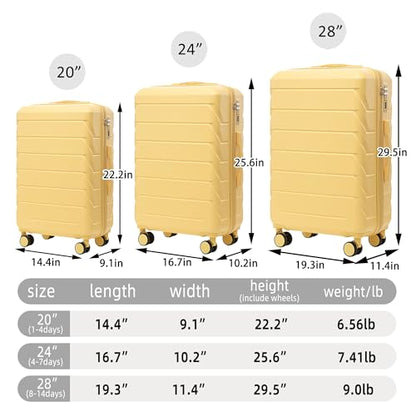 Hardshell Luggage Sets, Lightweight Stripes Suitcases with Spinner Wheels, Yellow-220 - color: Yellow-220, size: 20/24/28 Inch
