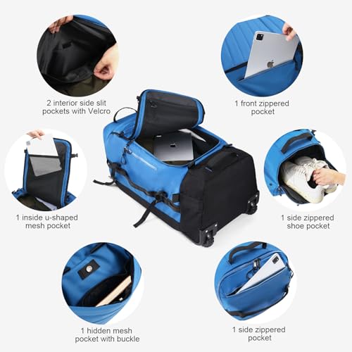 Vomgomfom 86L Collapsible Wheeled Duffle Bag Waterproof, Blue - color: Blue
