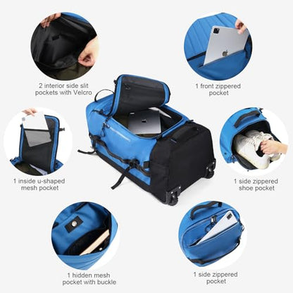 Vomgomfom 86L Collapsible Wheeled Duffle Bag Waterproof, Blue - color: Blue