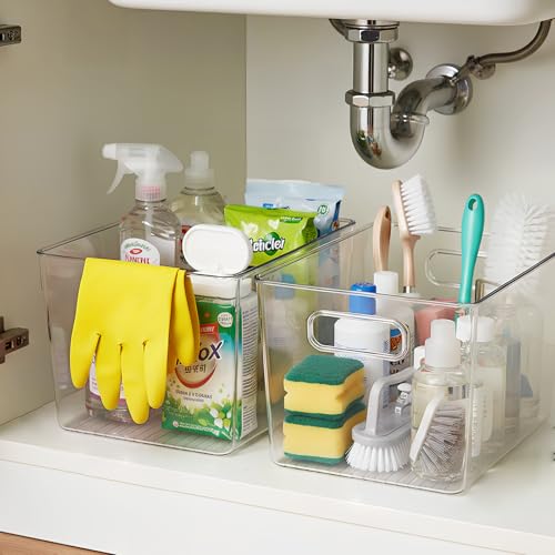 Clear Fridge Organizer Bins with Handles, 4 Pack Large 11.5×7.5×6 Inch - color: 4 Pack, size: L with Handles (11.5"L x 7.5"W x 6"H)