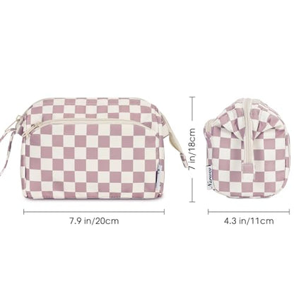 Narwey Travel Makeup Bag Toiletry Bag, Wide Open Cosmetic Bag for Women - color: C-Dusty Rose Checkerboard, size: Small