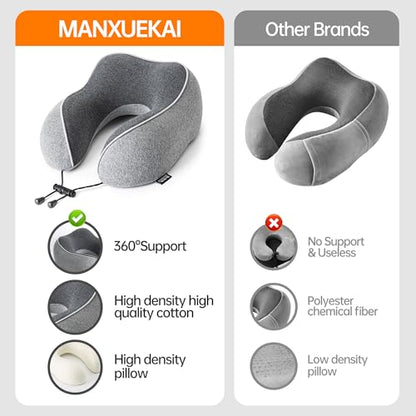 Travel Neck Pillow for Sleeping,100% Pure Memory Foam, Soft Head Support - color: Grey