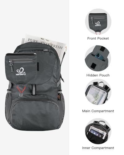 WATERFLY Small Lightweight Packable Backpack: 20l Hiking Daypack Man Woman - color: Gray