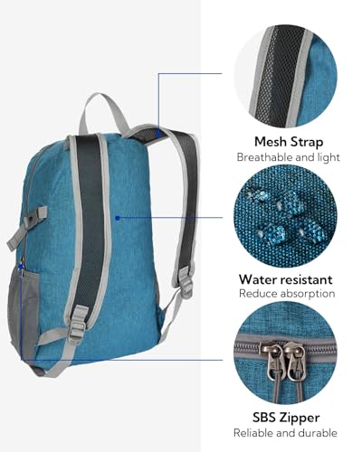 WATERFLY Small Lightweight Packable Backpack: 20l Hiking Daypack Man Woman - color: A-teal Blue