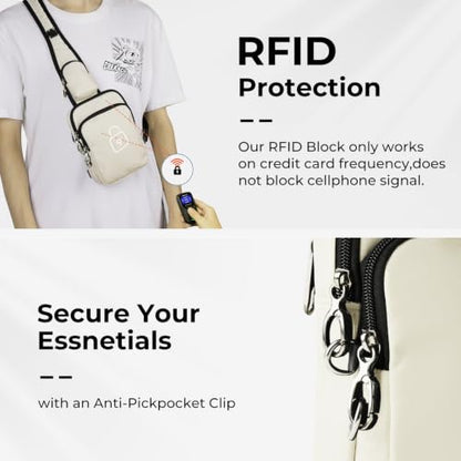 BROADREAM Sling Bag, Crossbody Bag with Anti-Theft Lock Zipper, RFID Blocking & Water Resistant for Travel Work Sport - color: Beige