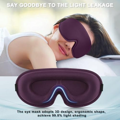 2 Pack Sleep Mask for Side Sleeper, Complete Light Blocking 3D Sleeping Eye Mask, Soft Breathable Eye Cover for Women Men, Travel, Nap, Relaxing Zero Pressure Night Blindfold (Black+Purple) - color: Black+purple