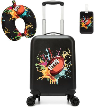 Kids Luggage Set for Boys Carry On Suitcase with Spinner Wheels Hardside Toddler Rolling Luggage for Travel, School, Airline Approved, Rugby Pattern - color: Rugby