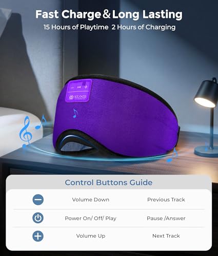 LOVE EYE Sleeping Eye Mask with Bluetooth 5.4 Headphones for Side Sleepers - color: Light Purple