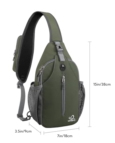 WATERFLY Crossbody Sling Backpack Sling Bag Travel Hiking Daypack - color: Dark Green