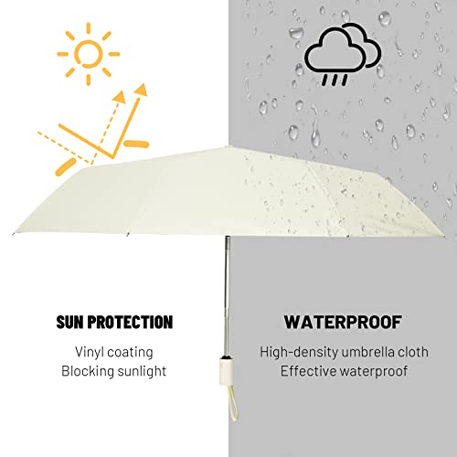 SY COMPACT Umbrella Automatic Travel Waterproof Light Folding Umbrellas Easy Carry for Women and Men - color: Creamy White