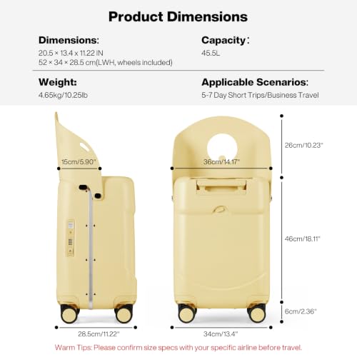 mixi 20 Inch Ride On Suitcase for Kids Luggage with Seat, Lark Yellow - color: Lark Yellow