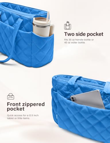 Uselike Tote Bag for Women, Lightweight Puffer Tote Work Bags with Compartments for Travel, Quilted Shoulder Bag with Zipper - color: Blue