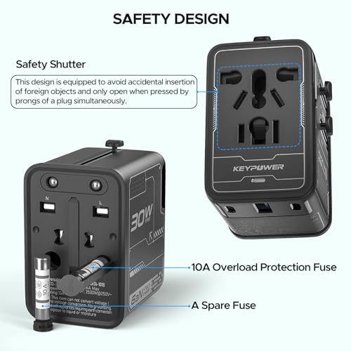Universal Travel Adapter 30W GaN, All-in-One International Power Adapter