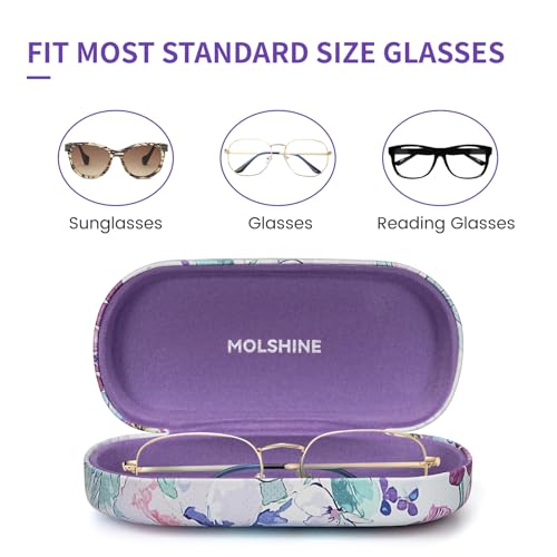 molshine Hard Shell Sunglasses Case,Classic Large Glasses Case for Women Men,Sunglass Eyeglasses - color: Blue Flower