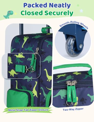 VASCHY Kids Suitcase with Wheels 18in Rolling Luggage Set Carry On Dinosaur - color: Dinosaur Set
