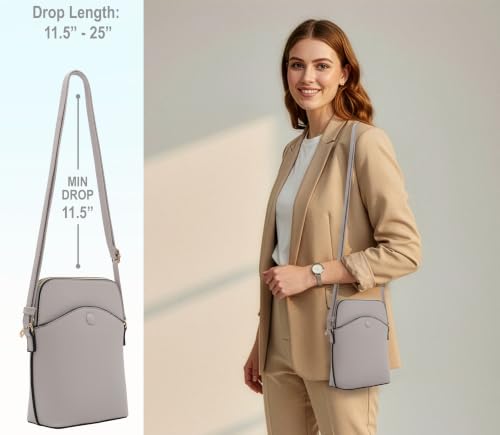 Solene Small Crossbody Bag with Gold Hardware, Mini Shoulder Purse with Adjustable Strap - color: Grey