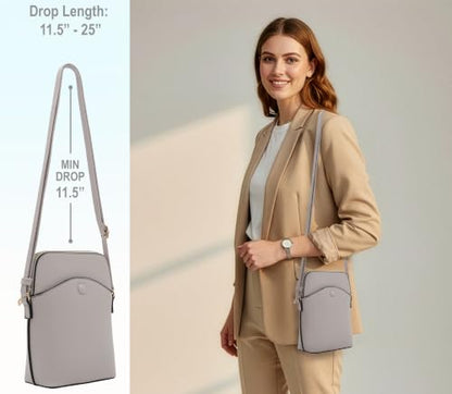 Solene Small Crossbody Bag with Gold Hardware, Mini Shoulder Purse with Adjustable Strap - color: Grey