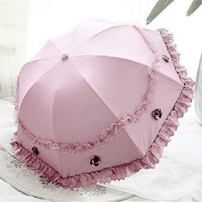 Honeystore Princess Lace Ultraviolet-Proof Folding Umbrella Anti-uv Dome Parasol - color: Pink