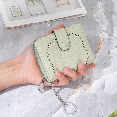 GAEKEAO Women's Leather Wallet RFID Blocking Card Holder with Many Compartments Small Purse with Zipper Key Chain Wallets - color: Z-Green-Small