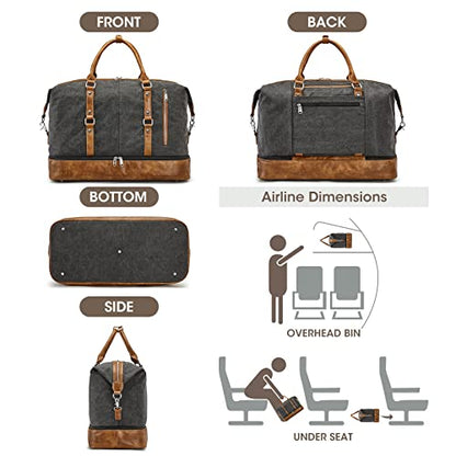 S-ZONE Weekender Bag for Men Canvas Duffle Large Weekend Overnight Travel Carry On Tote Bag with Shoe Compartment Black | Anti-wrinkle Canvas,Adjustable Shoulder Strap,1 Main Compartment and 7 Pockets,with Shoe Compartment - color: B-Black
