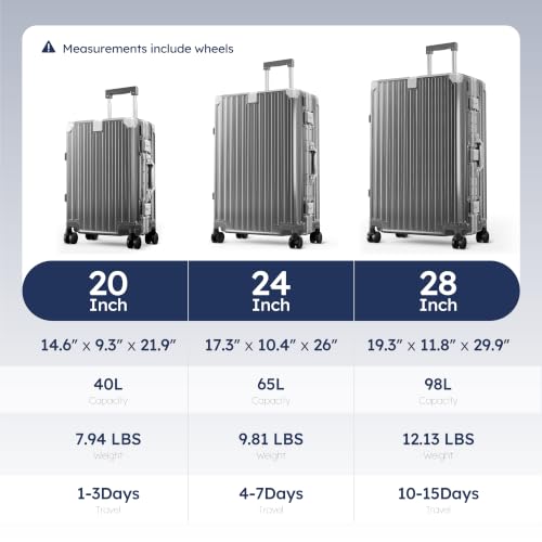 ALPHA CAMP 3 Piece Zipperless Luggage Set, Aluminum Frame, 20/24/28 Inch - color: Grey, size: 20+24+28 Inch