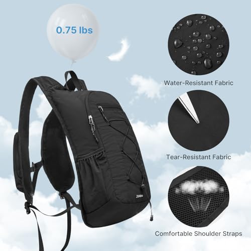 G4Free 20L Lightweight Packable Hiking Backpack for Women Men - color: Black