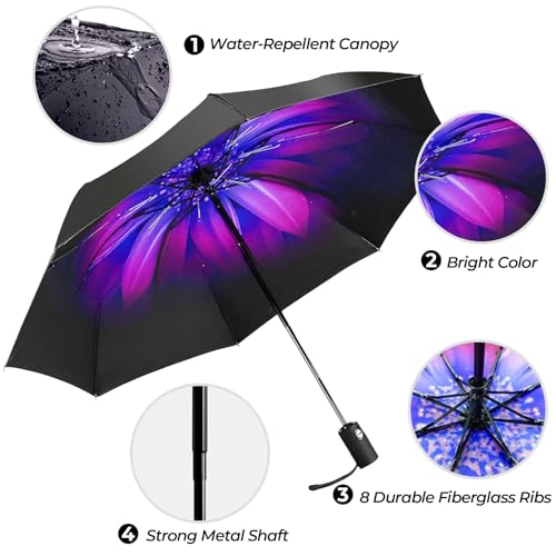 LLanxiry Compact Travel Umbrella, Windproof Automatic Umbrellas for Rain - color: (Orchid)