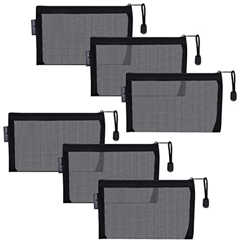 HRX Package 6pcs Mesh Makeup Bags for Travel & Packing, A6 (Black) - color: Black, size: A6