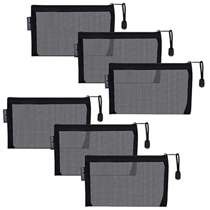 HRX Package 6pcs Mesh Makeup Bags for Travel & Packing, A6 (Black) - color: Black, size: A6