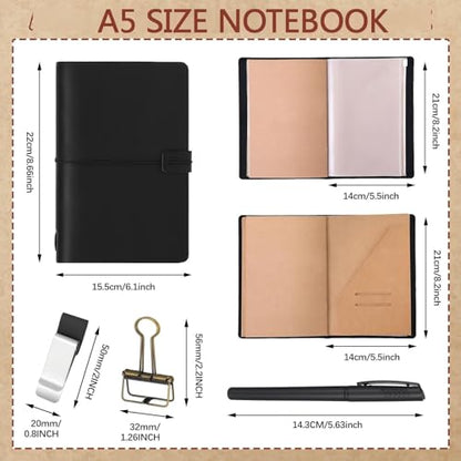 Traveling Refillable Leather Journal Notebook, Black, A5 Size - color: Black, size: A5 Size
