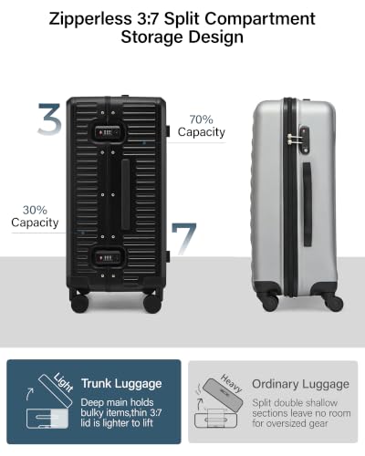 MILADA 24'' Hardshell Checked Suitcase, Trunk Zipperless Aluminum Luggage - color: Jet Black, size: Trunk 24 Inch